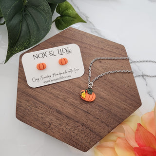 Pumpkin Necklace & Stud Earrings Set | Hypoallergenic Jewelry